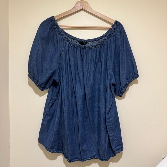 Joe Fresh Tops - Women’s Joe Fresh Business Casual Blue Denim-Like Short Sleeve Blouse Size 1X